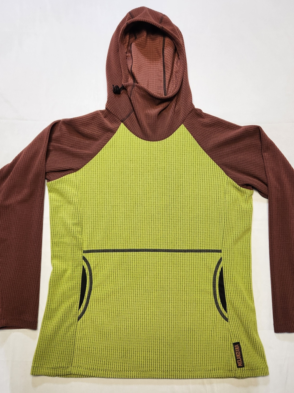 Melanzana Women Large Micro Grid V2 Hoodie Bark Guac Brown Green Leadville USA